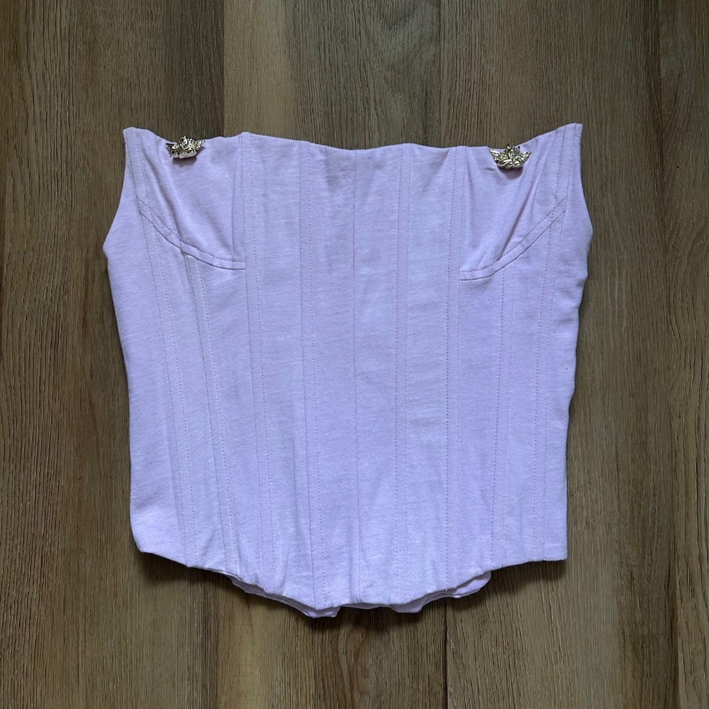 Boys Lie Lavender Corset Top XXL Purple Strapless Bustier‎ Cherub Pins Side Zip